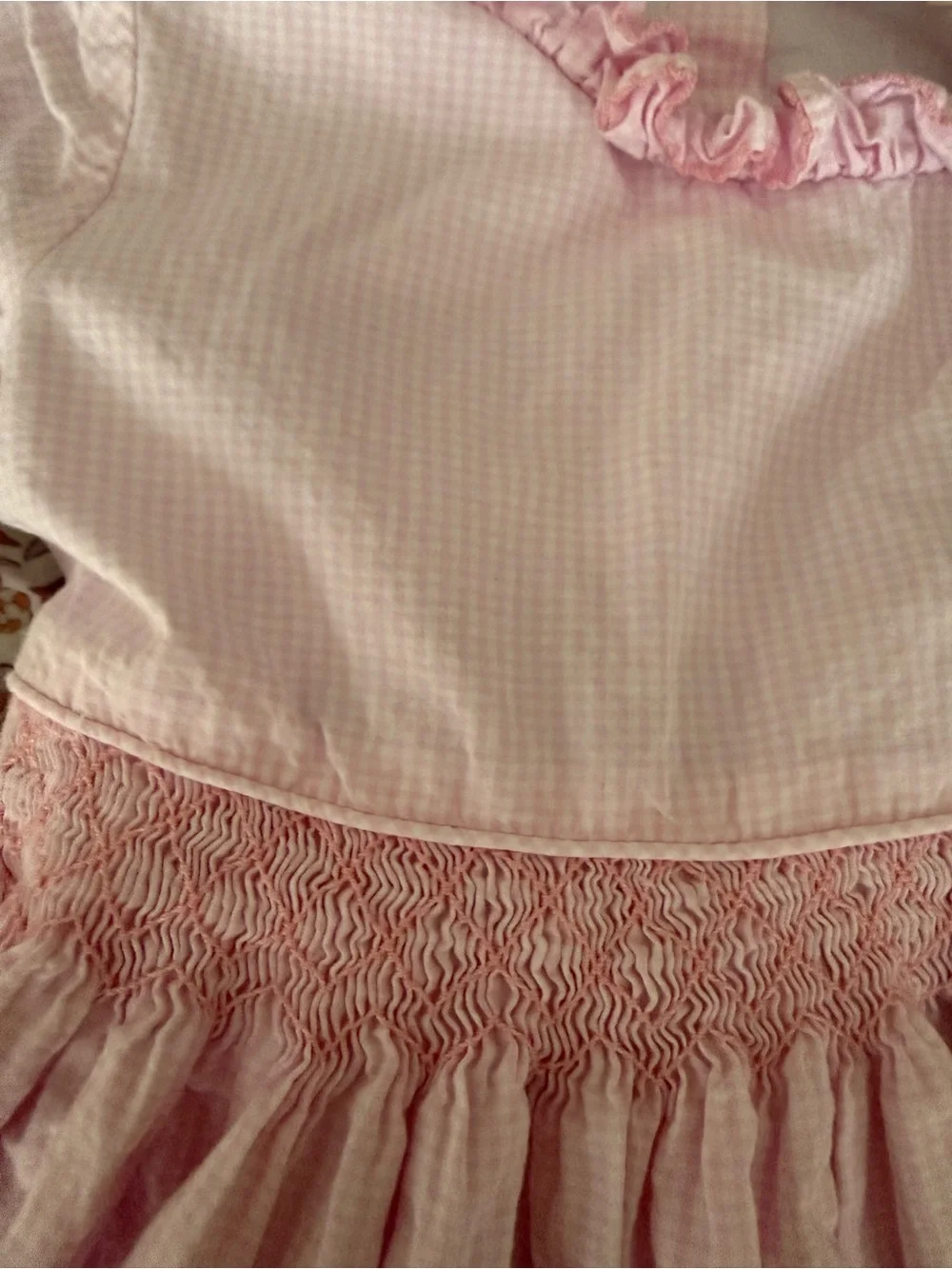 Vintage Smockingbird Pink Gingham Dress 5t hand smocked party dress